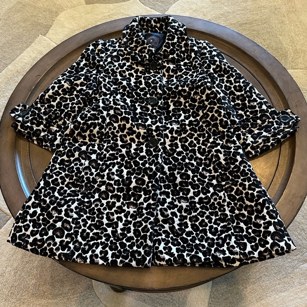 Forever 21 Leopard 3/4 Sleeve Swing Coat Fully Lined Size Small